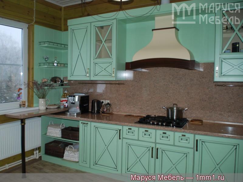 Фото кухни фисташкового цвета: Столешница и стеновая панель под камень