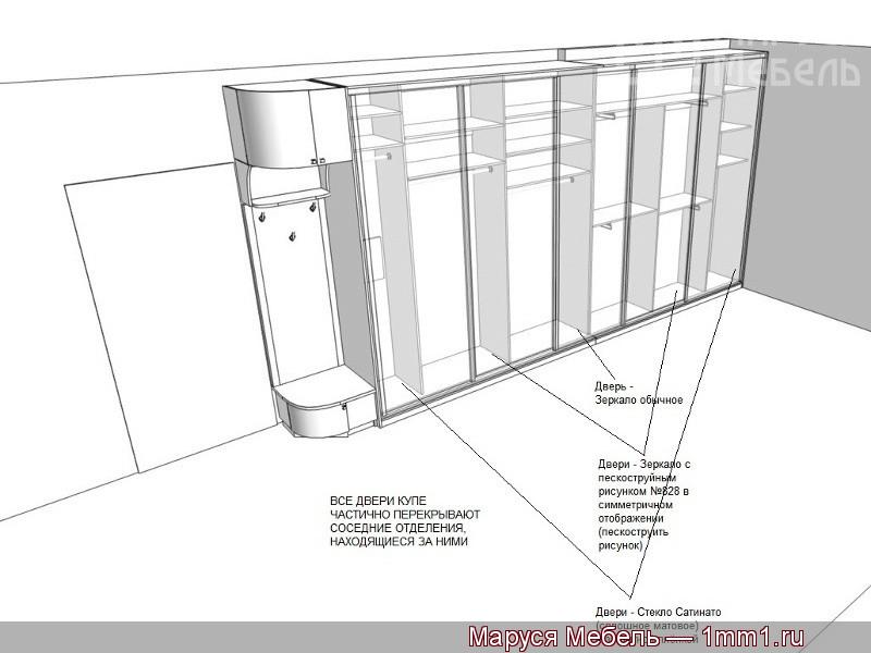 Проект шкафа-купе в прихожую с пескоструйным рисунком: Схема шкафа-купе