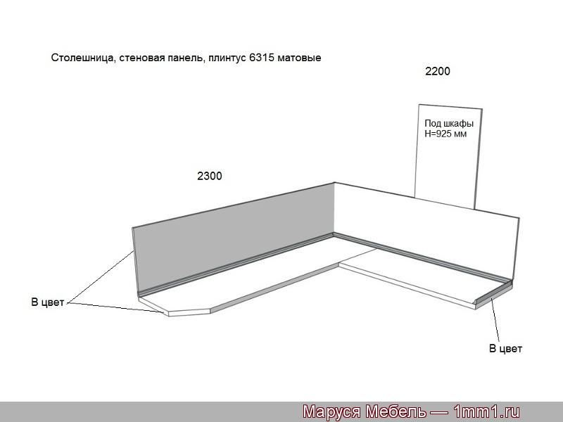 Черно-белая кухня из пластика: Столешница и стеновая панель