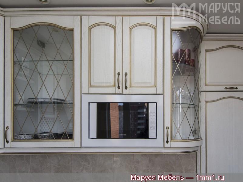 Классическая белая кухня: Витражи W6 Сетка прямой и гнутый на прозрачном бесцветном стекле